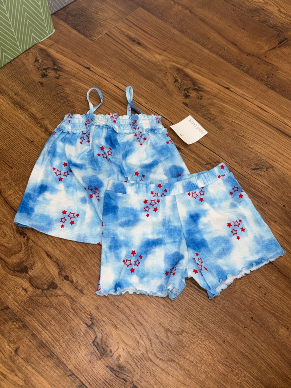 Falls Creek Blue Tie-Dye Tank & Shorts Set with Red Star Print